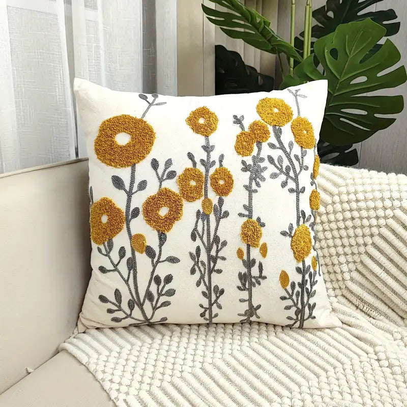 Yellow Tufted Flower Pillow